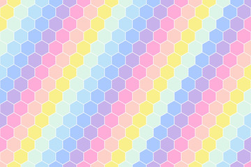 Pastel rainbow color tone of Honeycomb Grid tile random background of Multicolor or colorful Hexagonal cell texture.