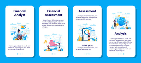 Financial analyst or consultant mobile application banner set.