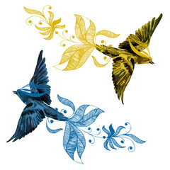 Bird painting in watercolor on white background. Illustration handmade.