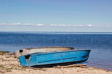 Fototapeta na wymiar landscape nature sea lake boats blue couple of ships sky blue clouds