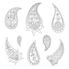 Hand drawn Paisley set, outline drawing