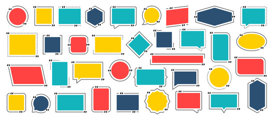 Quote box frame, big set. Texting quote boxes. Blank template quote text info design boxes quotation bubble blog quotes symbols. Creative vector banner illustration.