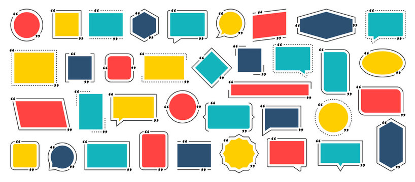 Quote box frame, big set. Texting quote boxes. Blank template quote text info design boxes quotation bubble blog quotes symbols. Creative vector banner illustration.