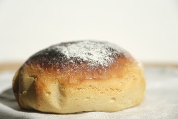 home made bread close up - fresh ingredients & tasty snack. bread baking dish. Kitchen table with free place for your product