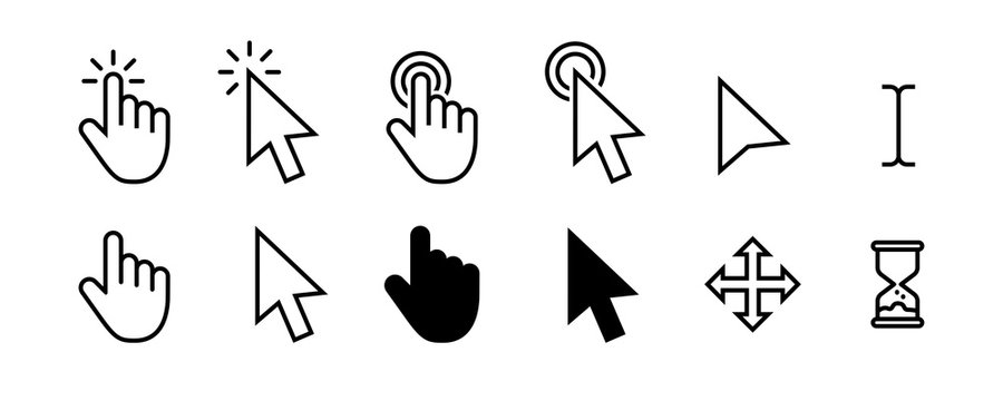 Computer mouse click cursor gray arrow icons set and loading icons. Cursor icon. Vector illustration. Mouse click cursor collection.