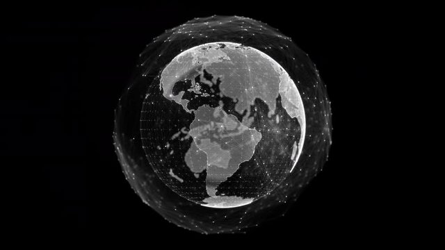 Communication technology global world network concept. Connection lines Around Earth Globe, Motion of digital data flow. Futuristic Technology Theme Background with Light Effect. Seamless loop.