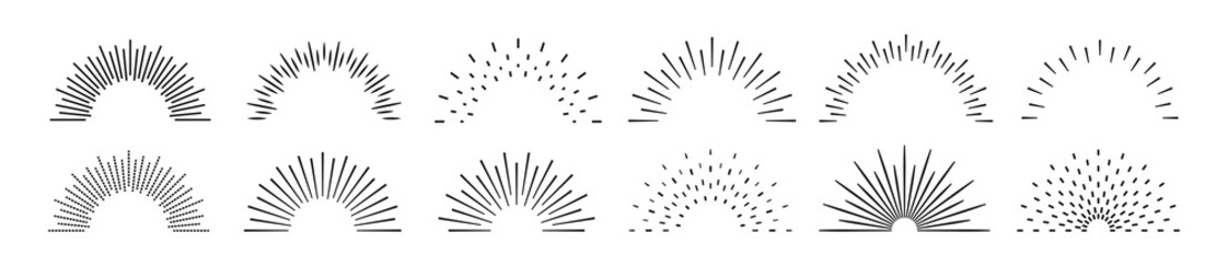 Sunburst set. Big collection sunburst best quality. Star, firework explosion, logo, emblem, tag. Web banner. Vector Illustration.