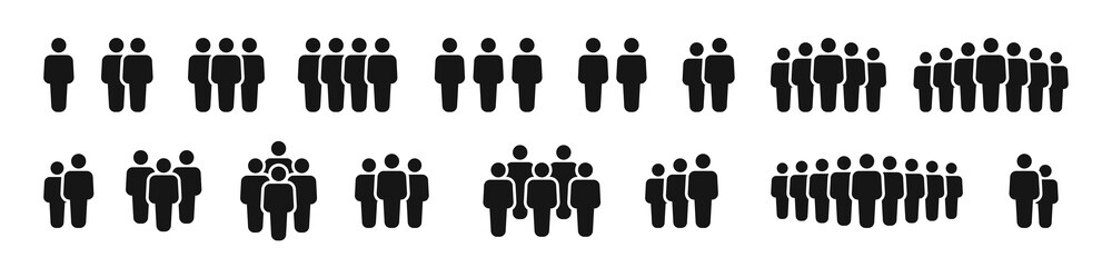 Set of People. Collection web icons people. Silhouettes business people, teamwork, team, group, black color. Vector illustration.