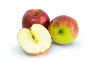Naklejka na ściany i meble Three fresh Apple fruit isolate on white background. selective focus, soft focus.