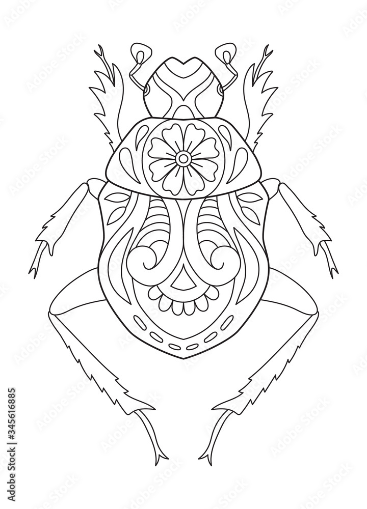 Wall mural coloring page. antistress coloring book for adults. abstract beetle