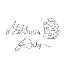 Mother's Day. Hand written lettering and beautiful doodle hand drawn  logo of mother and child. Vector greeting card template. - 345616805