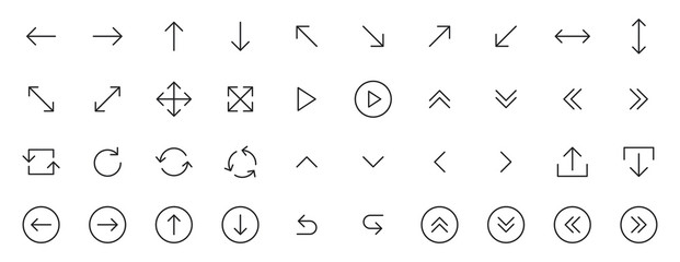 Set of 40 Arrows web icons in line style. Arrow, arrows. Vector illustration.