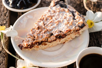 a piece of grated jam pie