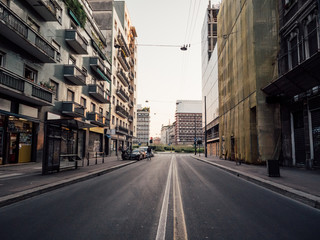 View of the empty streets in Milan, Italy because of coronavirus outbreak and city lockdown