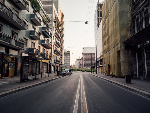 View Of The Empty Streets In Milan, Italy Because Of Coronavirus Outbreak And City Lockdown