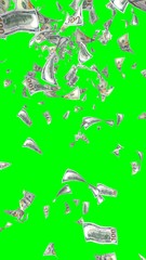 Flying dollars banknotes isolated on chromakey. Money is flying in the air. 100 US banknotes new sample. Vertical orientation. 3D illustration