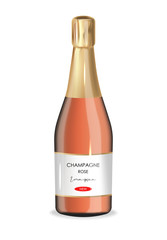 Realistic champagne bottle isolated, white background, rose champagne, vector illustration