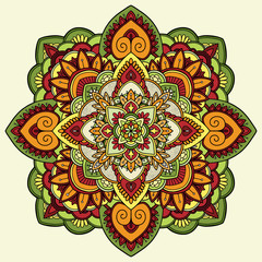 Hand Drawn Doodle Mandala. Floral mandala in ethnic style.
