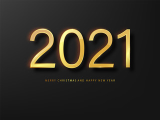 2021 Happy New Year greeting card gold and black background. Black New Year background. Cover of business diary for 2021 with wishes. Brochure design template, card, banner