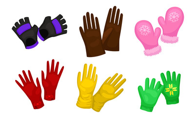 Fototapeta premium Different Gloves and Mittens as Handwear for Winter and Autumn Season Vector Set