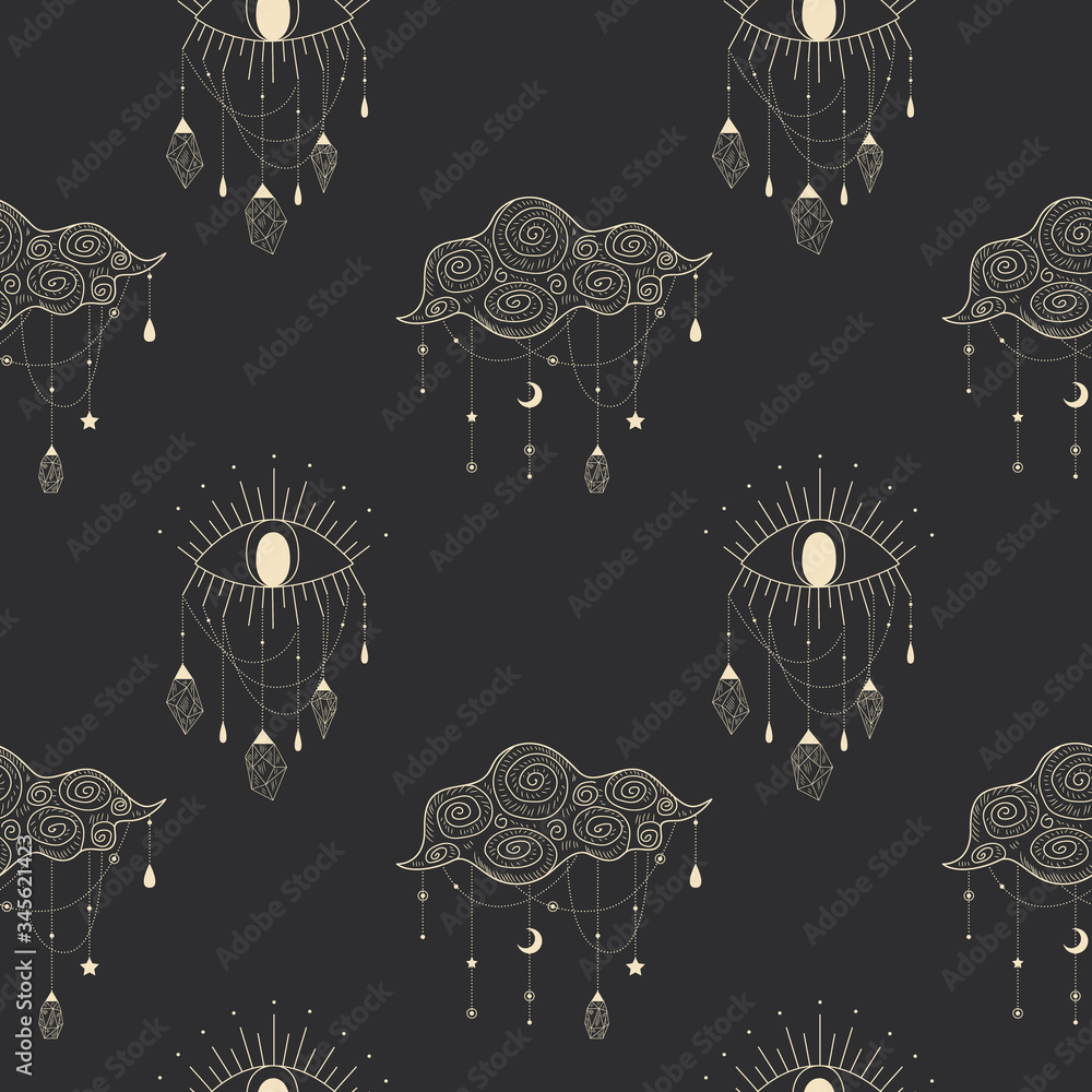 Wall mural vector illustration set of moon phases. different stages of moonlight activity in vintage engraving 