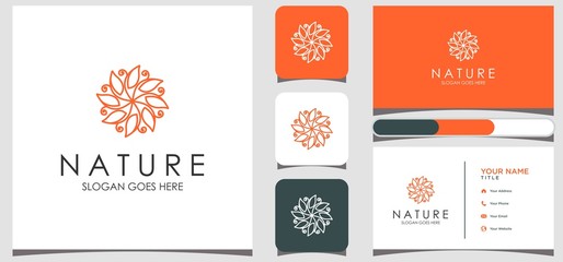 Naklejka premium Simple natural flower line logo design inspiration. symbol for yoga classes, natural, organic food products and packaging, circles made with leaves and flowers with simple lines. Premium Vector1