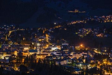 Obraz premium Autumn night Cortina d'Ampezzo Dolomites mountain town, Belluno, Italy.