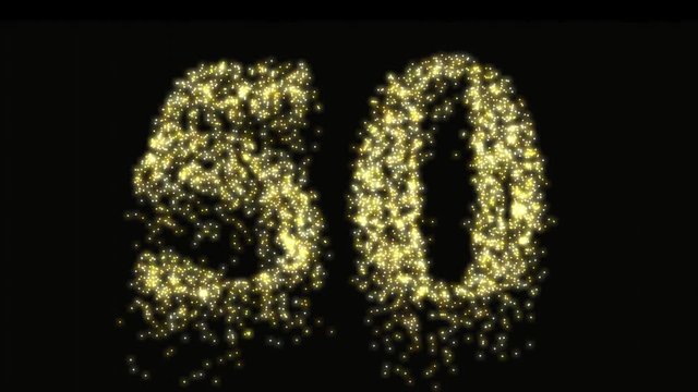 Fiftieth number pyrotechnics gold glow at night - video footage