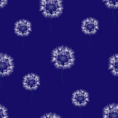 Seamless pattern with dandelions on a blue background. For wrapping paper, textiles, Wallpaper, pillow prints, bedding, clothing, underwear, postcards