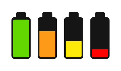 Illustration of battery level with green, orange, yellow, and red colour.