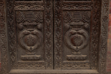 Details at Swayambhunath Temple Complex - Buddhist Center and Village on the Outskirts of Kathmandu in Nepal