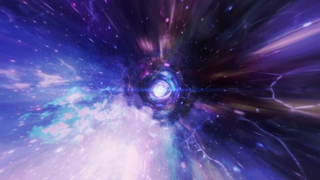 Through time and space tunnel.Wormhole straight through time and space.Seamless travel through a wormhole through time and space filled with millions of stars and nebulae