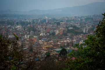 Kathmandu cityscape, top view of the city