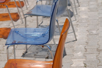 colorful mica chairs sparkle in a sunny weather