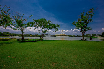 Public Park (Suan Luang Rama 9) - Bangkok: 3 May 2020, atmosphere in the park, people come to sit, walk, exercise, during the day, in Nong Bon Prawet District, Thailand
