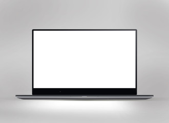 3D illustration of black monitor with white screen on a light gray background