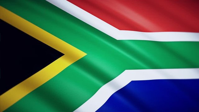 South African flag close-up. Fluttering in the wind. 3D rendering of fabric. Looped video footage. 4K. HD