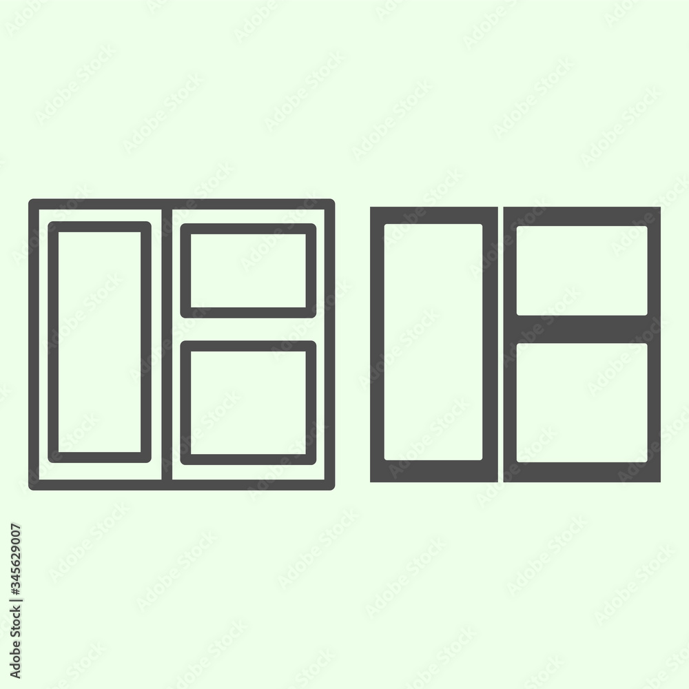 Aufkleber window line and solid icon. wide closed window construction outline style pictogram on white backgro