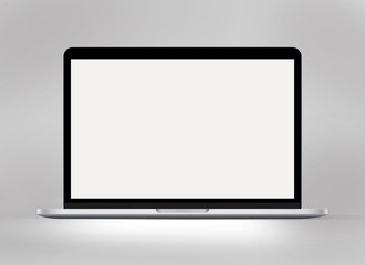 3D illustration of black computer with white screen on a light gray background