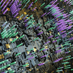 Circuit board futuristic server code processing. Multicolor technology background. 3d rendering