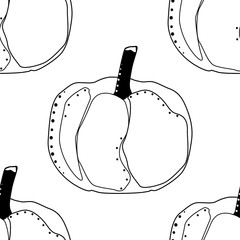 Pumpkin seamless background vector illustration. Pattern for healthy lifestyle design. Scandinavian style. Vegetarian summer backdrop. Kitchen art. Fresh poster.