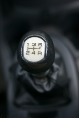 Manual gearbox handle in the car