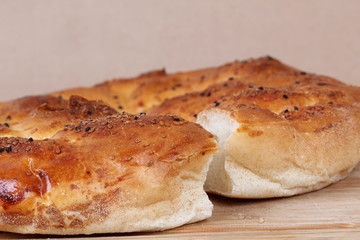 Ramadan Pita (Ramazan Pidesi) Traditional Turkish bread for holy month Ramadan.