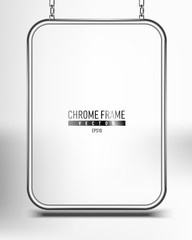 silver chrome frame for banner vector eps 10. Advertising space panel for text
  hanging on chains
