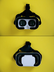 virtual reality glasses close-up on a yellow background