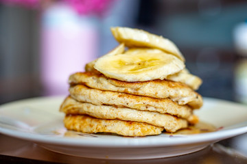 Protein Pancakes with Banana and Maple Syrup