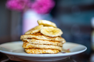 Protein Pancakes with Banana and Maple Syrup