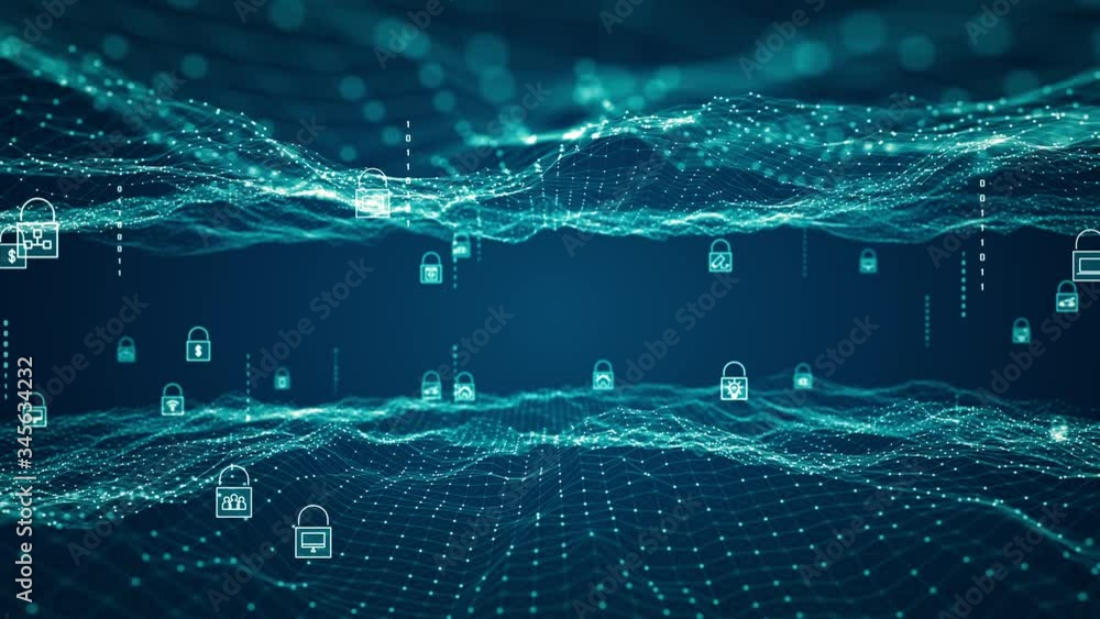 Poster cyber security concept. padlock icon on digital network data background. abstract of wireless intern