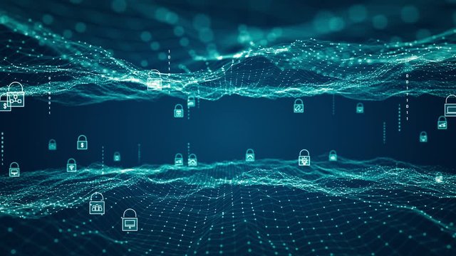Cyber security concept. padlock icon on digital network data background. Abstract of wireless internet technologies. Database protection and secure transmission of information on big data networks.