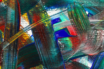 Close-up of piece of painting with used bright paints. Art work with abstract and creative idea....